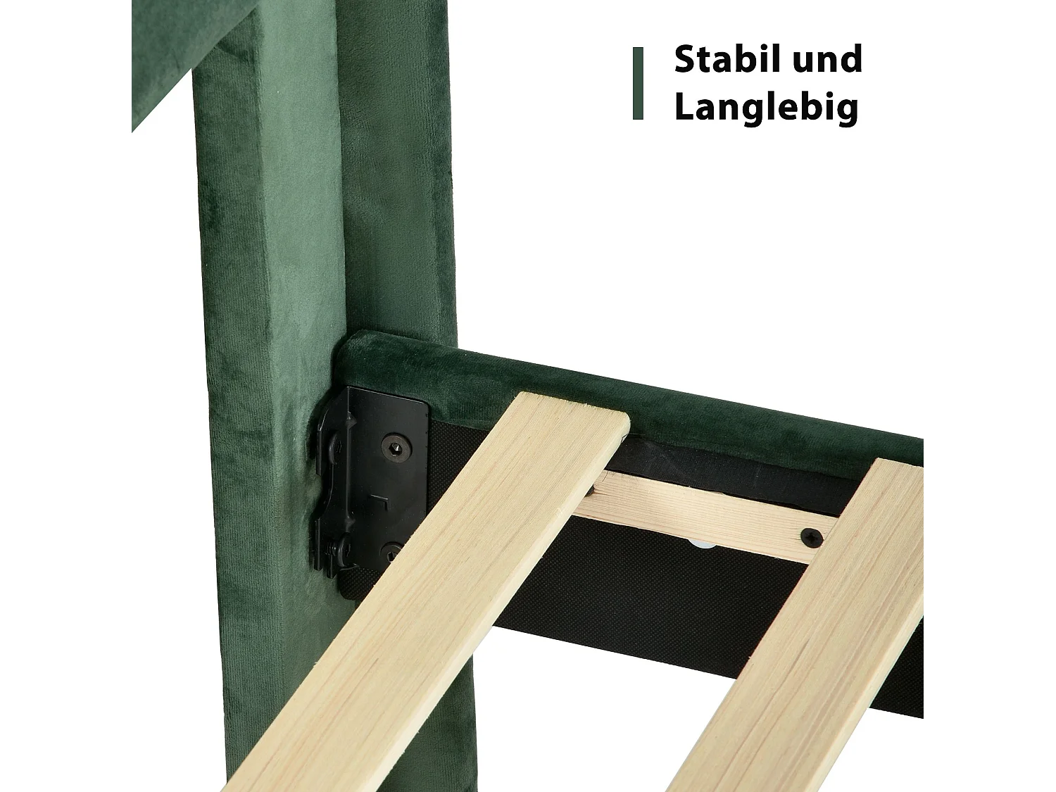 Cama de criança 90 x 200 cm - Cama individual com estrado de ripas e cabeceira - veludo verde - sem colchão