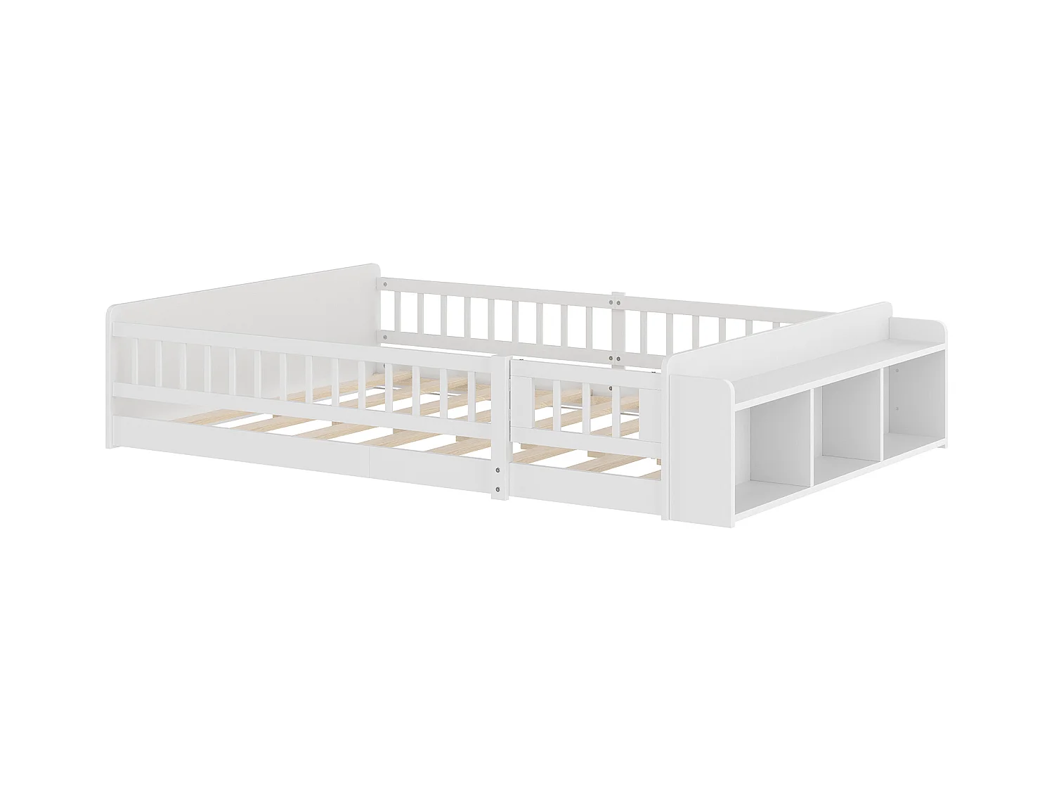 Lit enfant 140 x 200 cm - Lit ado avec rangement ouvert - bois blanc - sans matelas
