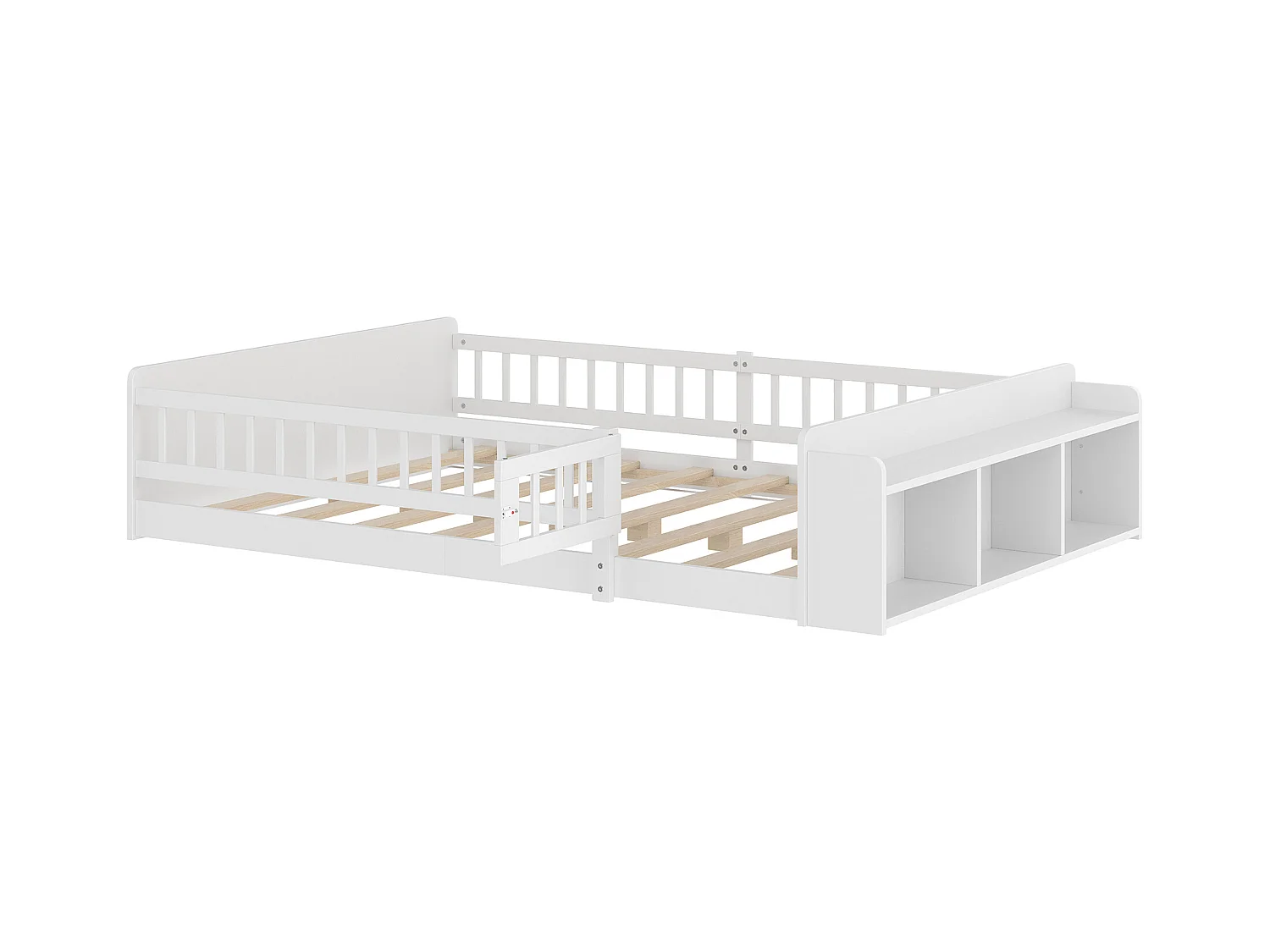 Lit enfant 140 x 200 cm - Lit ado avec rangement ouvert - bois blanc - sans matelas