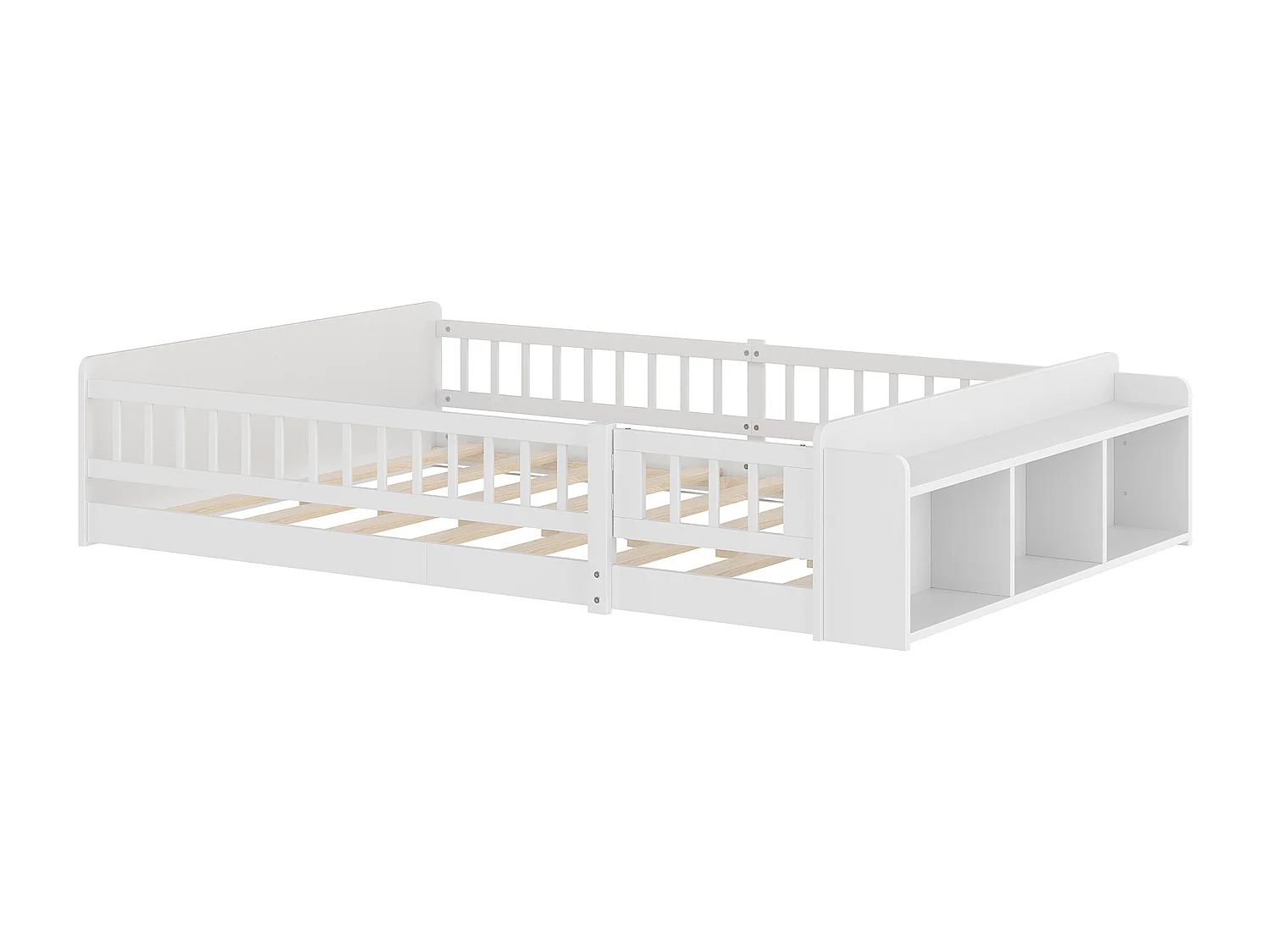 Lit enfant 140 x 200 cm - Lit ado avec rangement ouvert - bois blanc - sans matelas
