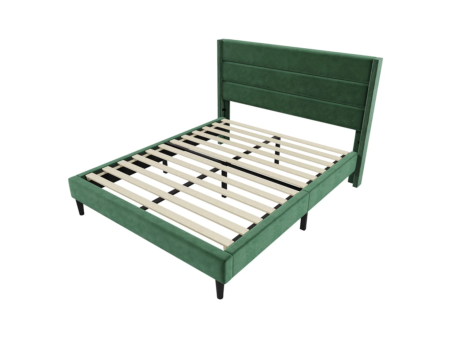 Lit double 140 x 200 cm - Lit adulte avec sommier à lattes et tête de lit - velours vert - sans matelas