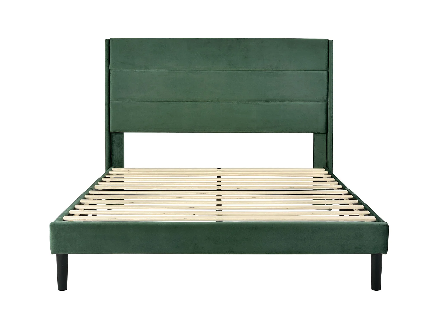 Lit double 140 x 200 cm - Lit adulte avec sommier à lattes et tête de lit - velours vert - sans matelas