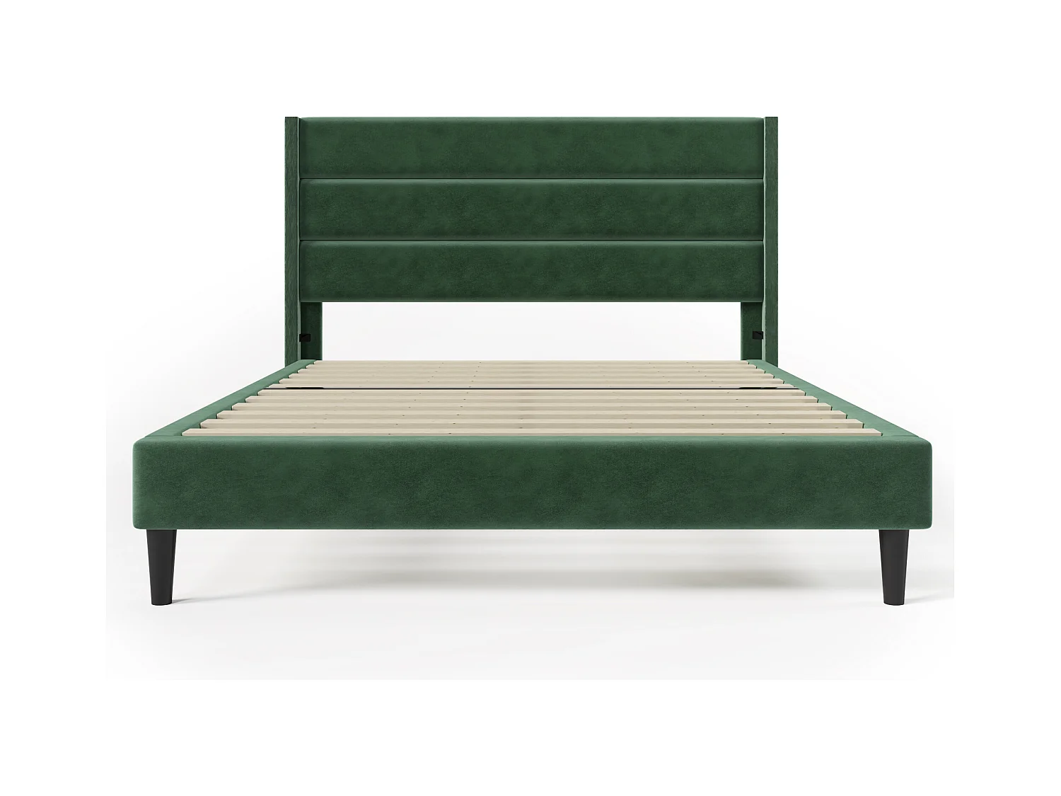 Einzelbett 140 x 200 cm - Bettgestell mit Lattenrost und Kopfteil - grüner Samt - ohne Matratze