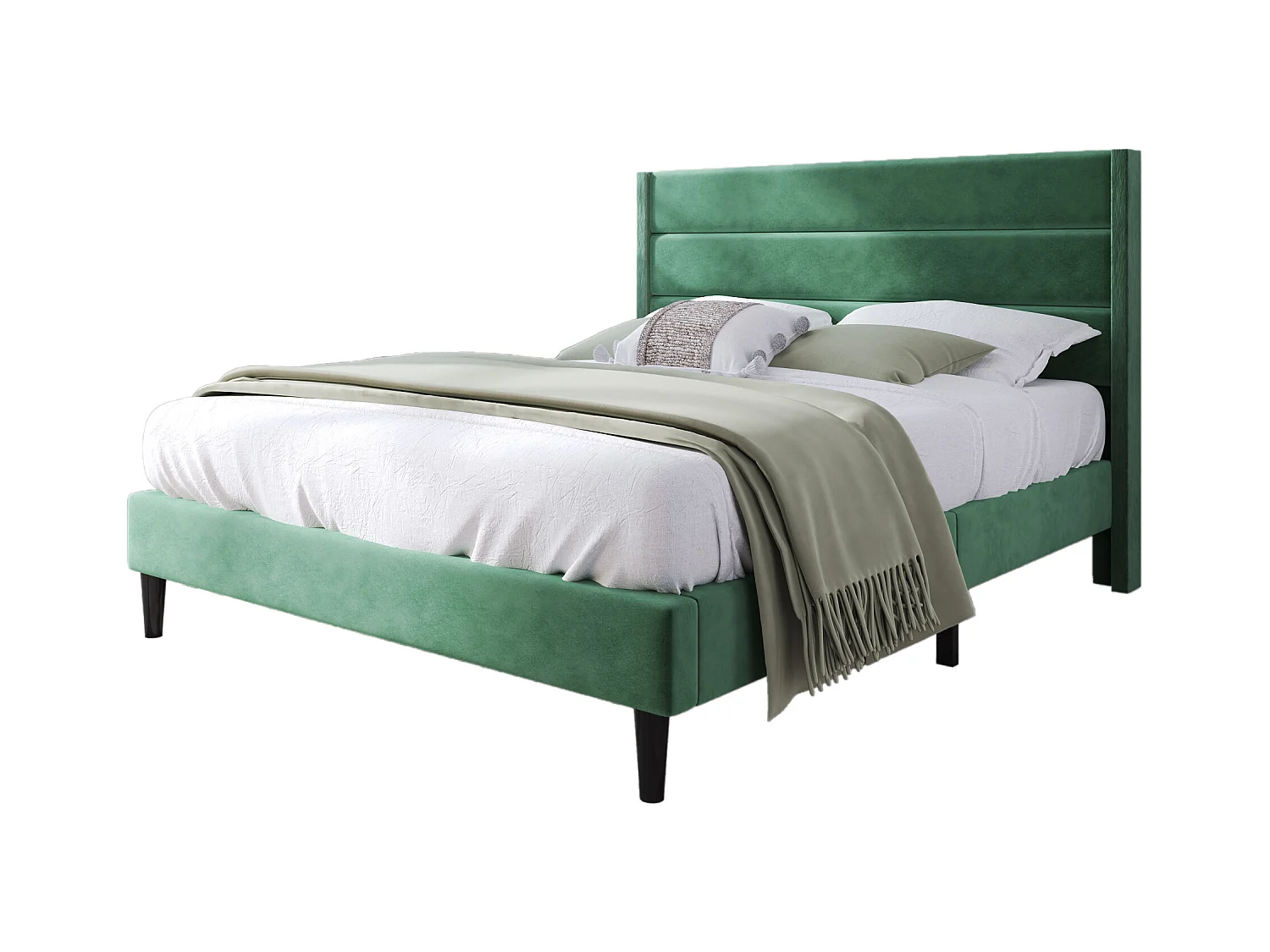 Einzelbett 140 x 200 cm - Bettgestell mit Lattenrost und Kopfteil - grüner Samt - ohne Matratze