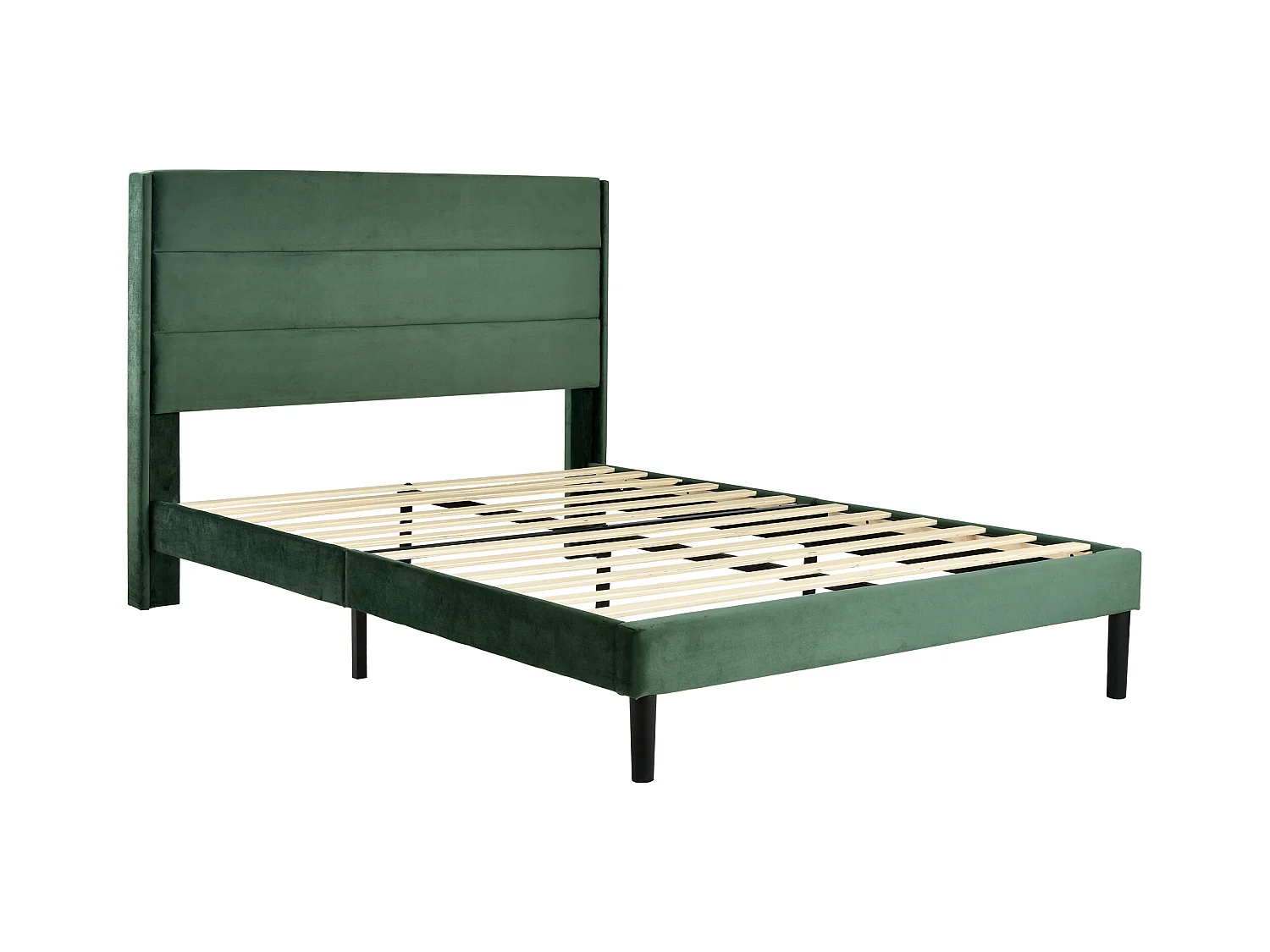 Einzelbett 140 x 200 cm - Bettgestell mit Lattenrost und Kopfteil - grüner Samt - ohne Matratze