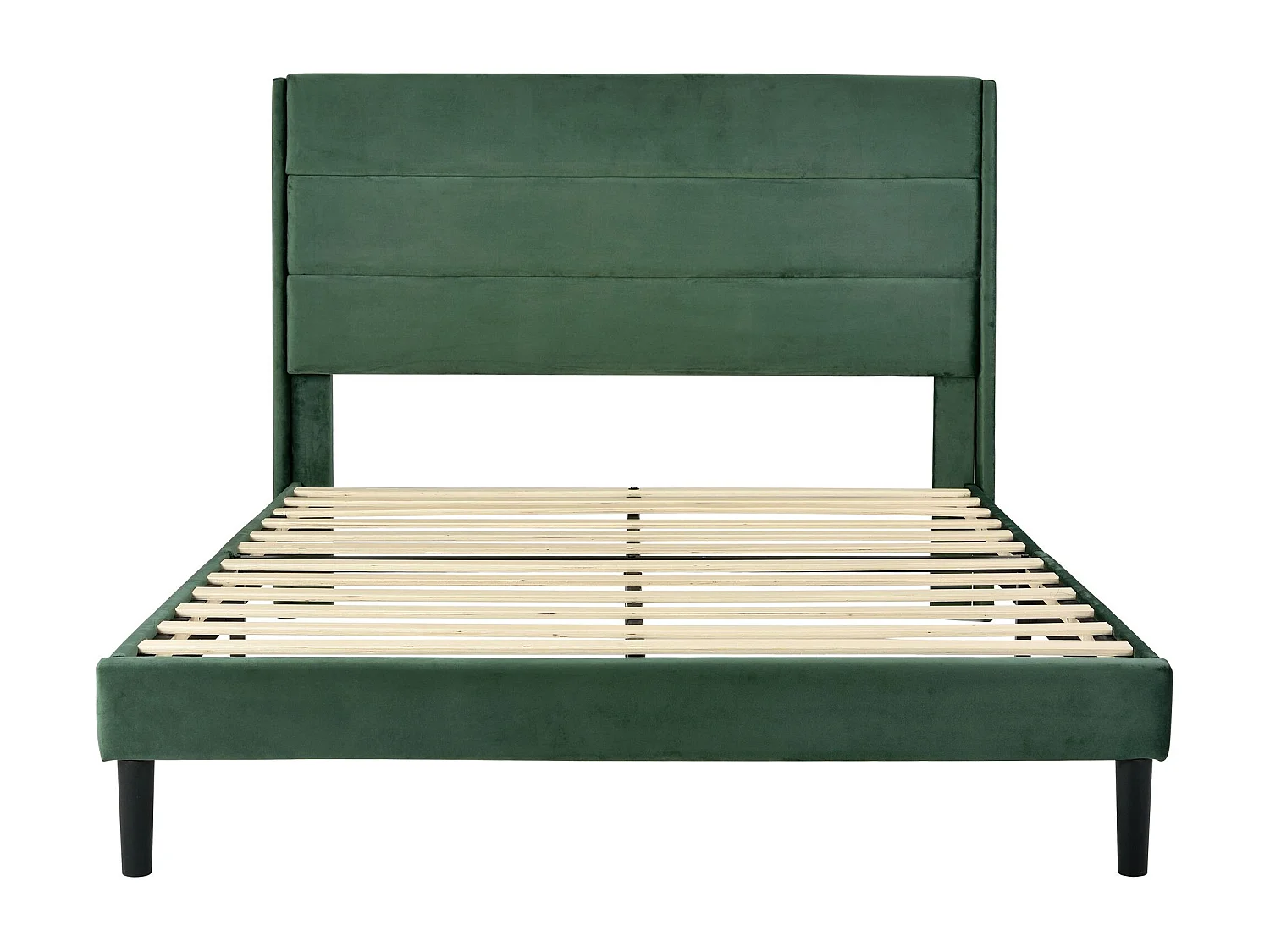 Cama de casal 140 x 200 cm - Cama de adulto com estrado de ripas e cabeceira - veludo verde - sem colchão