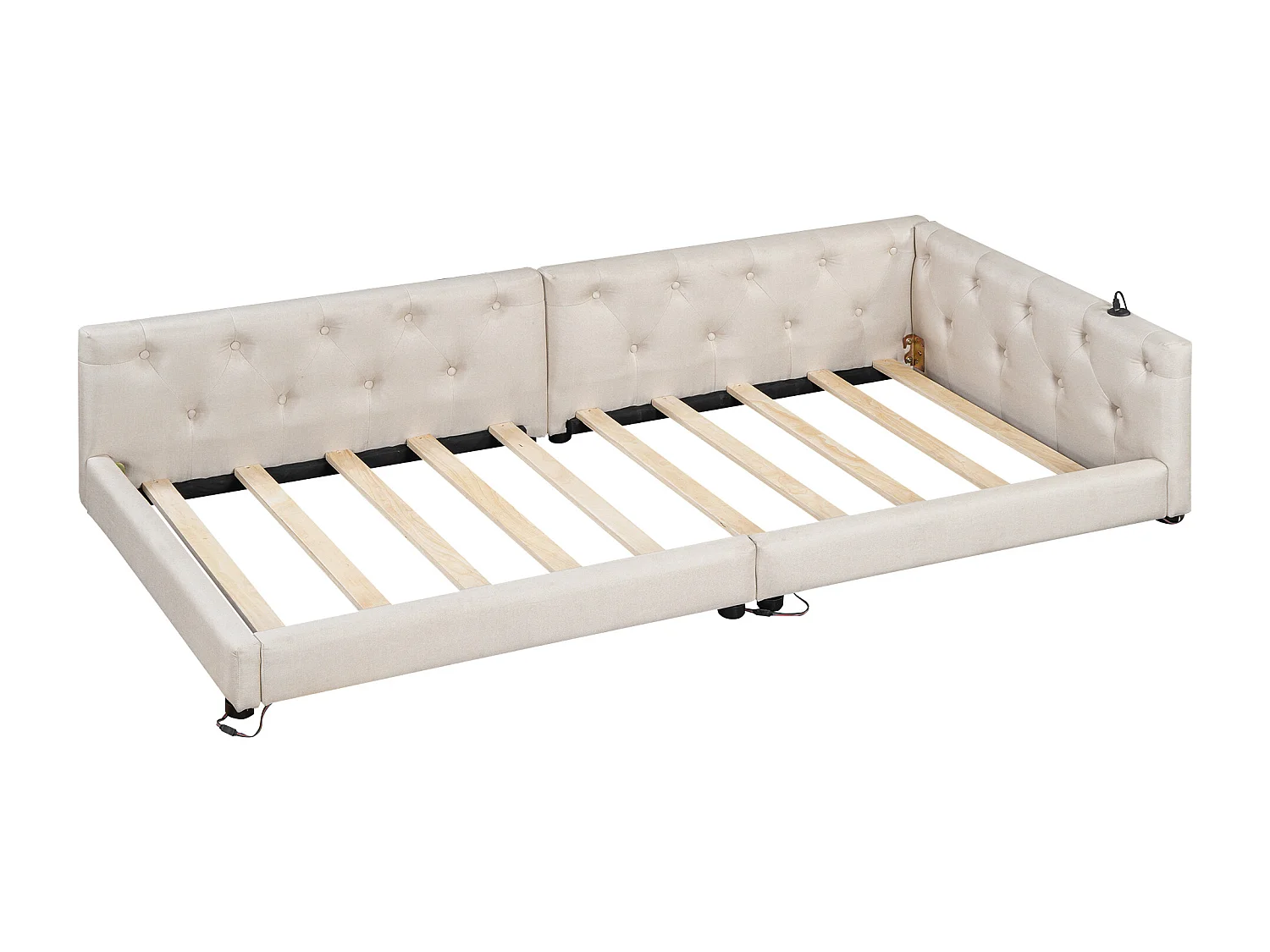 Lit enfant 90x200 cm - Lit ado avec éclairage LED et recharge USB - lin beige - sans matelas