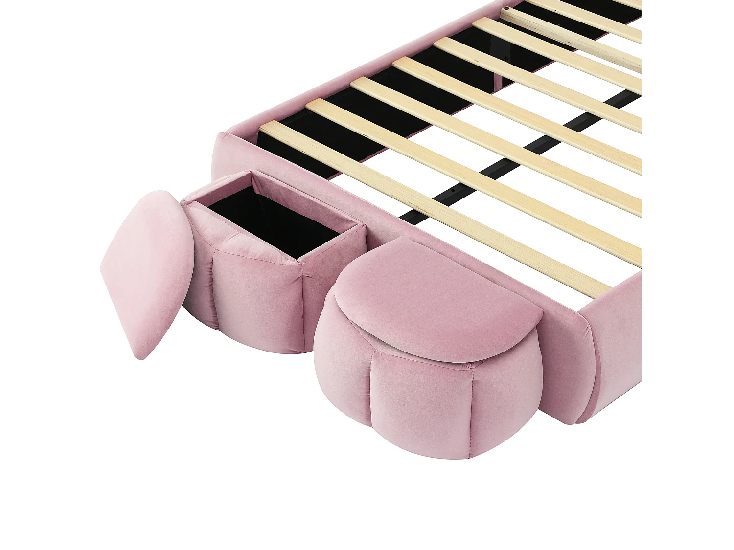 Letto singolo 90x200 cm - Letto per bambini con due panche contenitore e fascia luminosa calda - velluto rosa - senza materasso