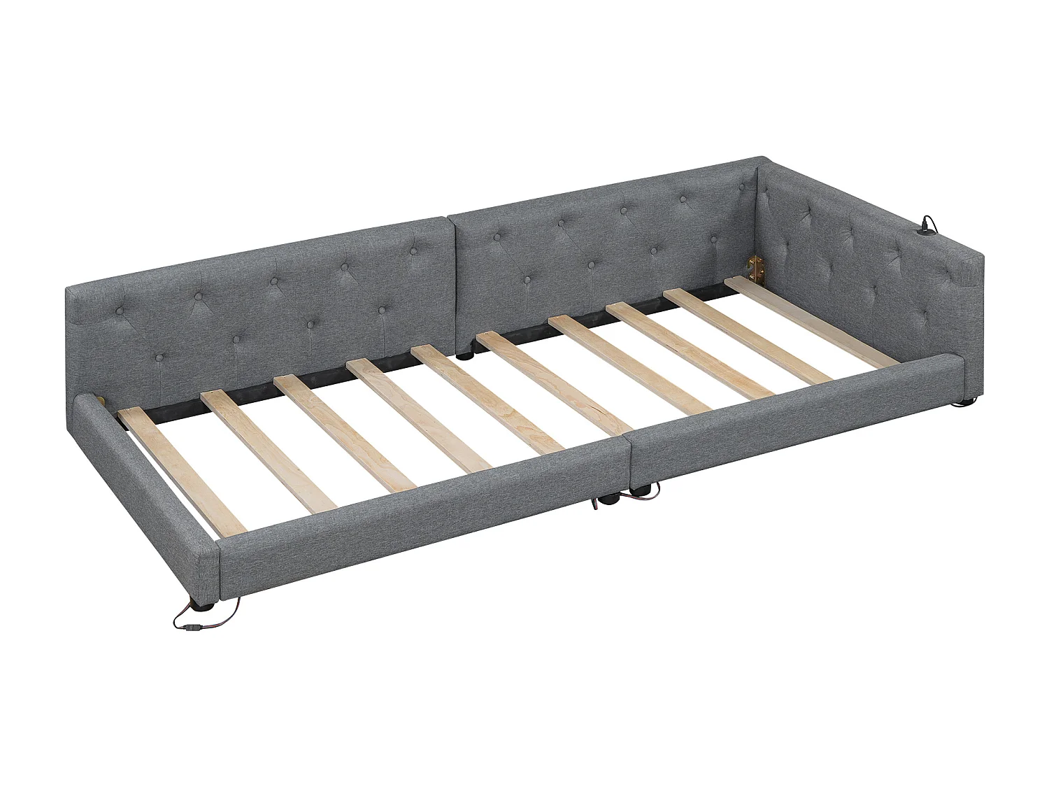 Lit enfant 90x200 cm - Canapé-lit avec éclairage LED et recharge USB - lin gris - sans matelas