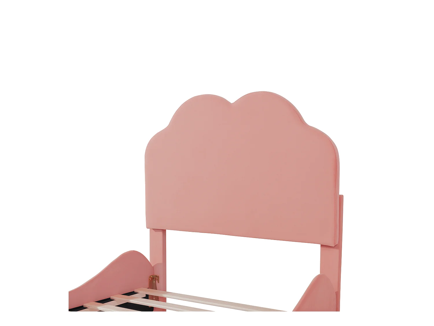 Kinderbett 90 x 200 cm - Einzelbett mit wolkenförmigem Kopfteil und Absturzsicherung - rosa samt