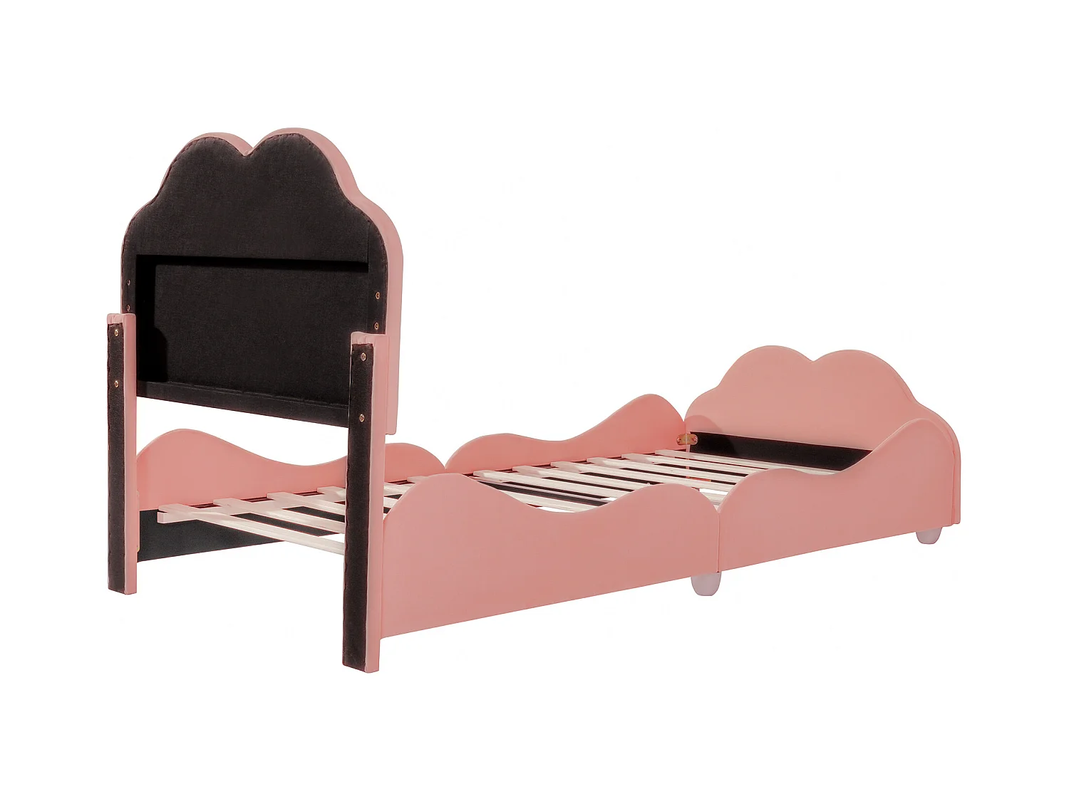 Kinderbett 90 x 200 cm - Einzelbett mit wolkenförmigem Kopfteil und Absturzsicherung - rosa samt