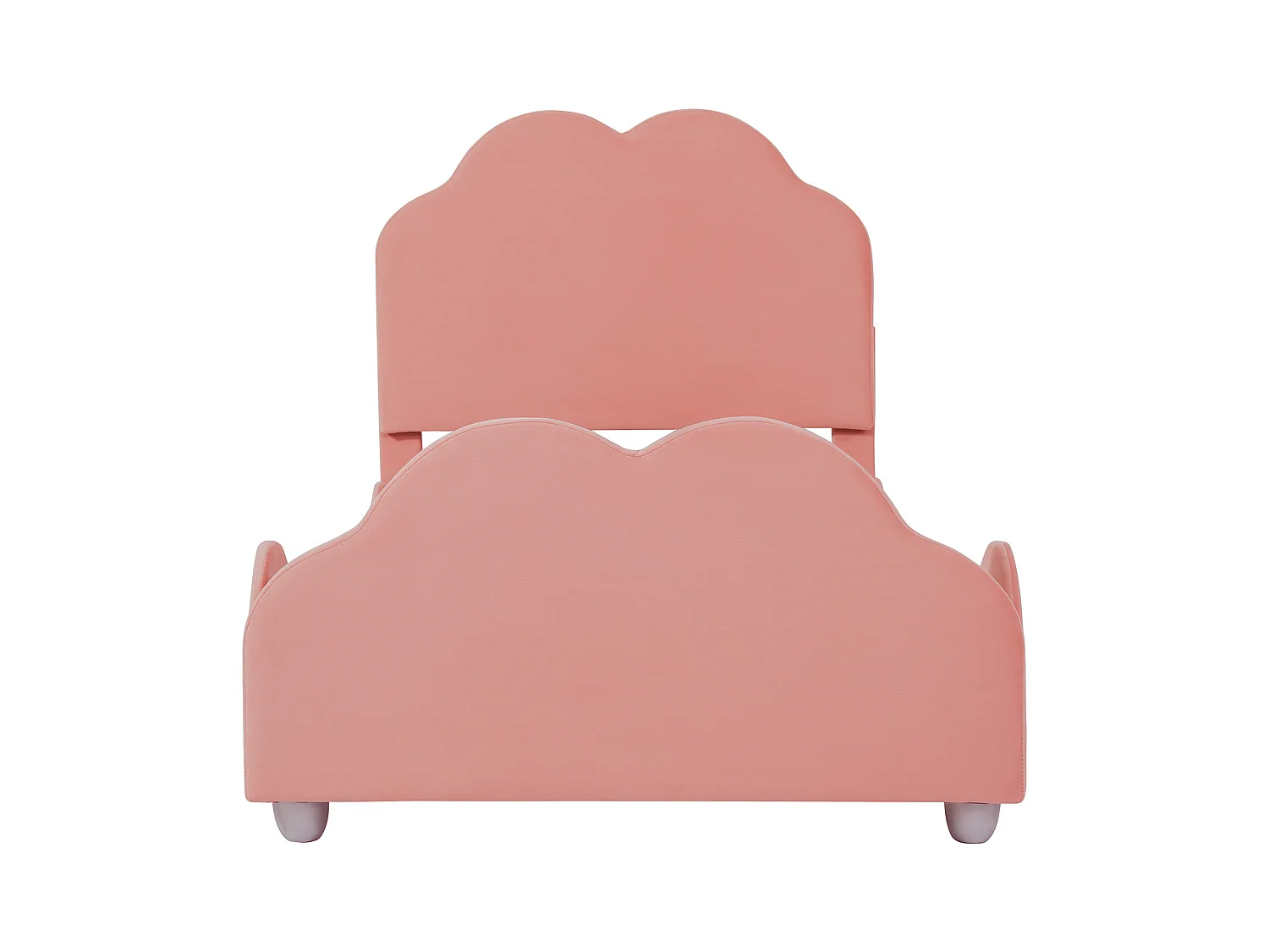 Kinderbett 90 x 200 cm - Einzelbett mit wolkenförmigem Kopfteil und Absturzsicherung - rosa samt