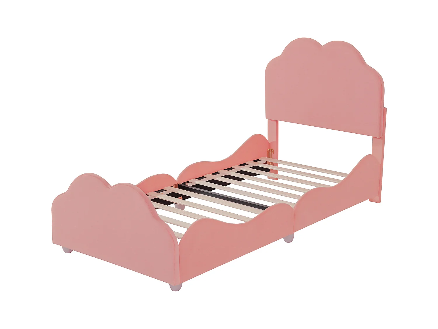 Kinderbett 90 x 200 cm - Einzelbett mit wolkenförmigem Kopfteil und Absturzsicherung - rosa samt