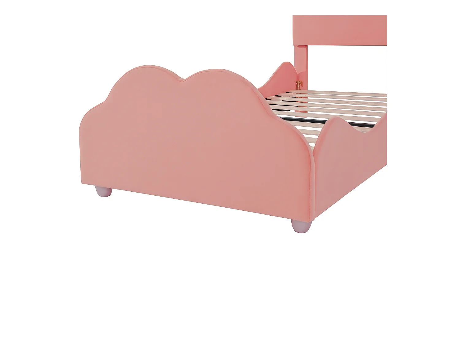 Kinderbett 90 x 200 cm - Einzelbett mit wolkenförmigem Kopfteil und Absturzsicherung - rosa samt