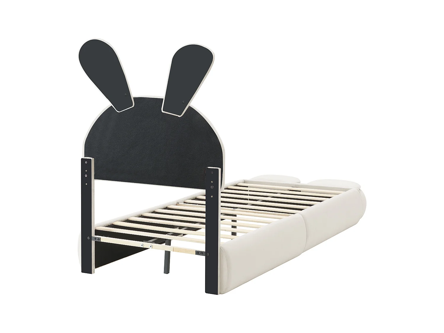 Cama individual 90x200 cm - Cama infantil con dos bancos con almacenaje y banda de luz cálida - terciopelo beige - sin colchón