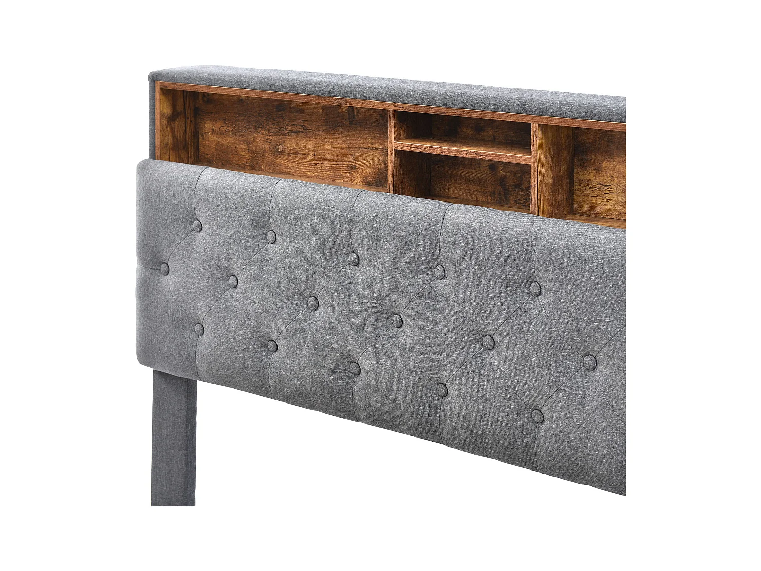 Łóżko dla dorosłych 140 x 200 cm – łóżko podwójne z zagłówkiem z funkcją ładowania USB i schowkiem – szare – bez materaca