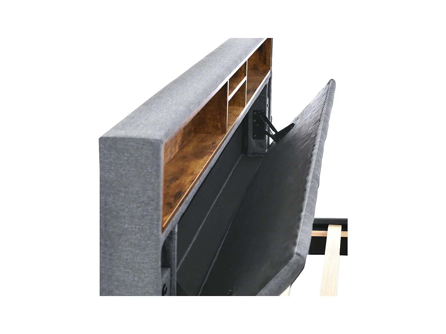 Łóżko dla dorosłych 140 x 200 cm – łóżko podwójne z zagłówkiem z funkcją ładowania USB i schowkiem – szare – bez materaca