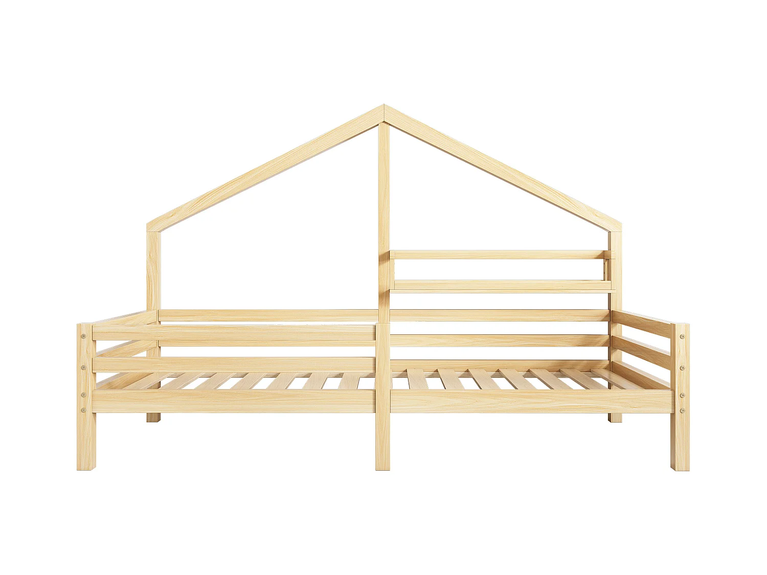 Lit enfant 90x200 cm - Lit simple avec étagère de rangement et sommier à lattes en bois - naturel - sans matelas