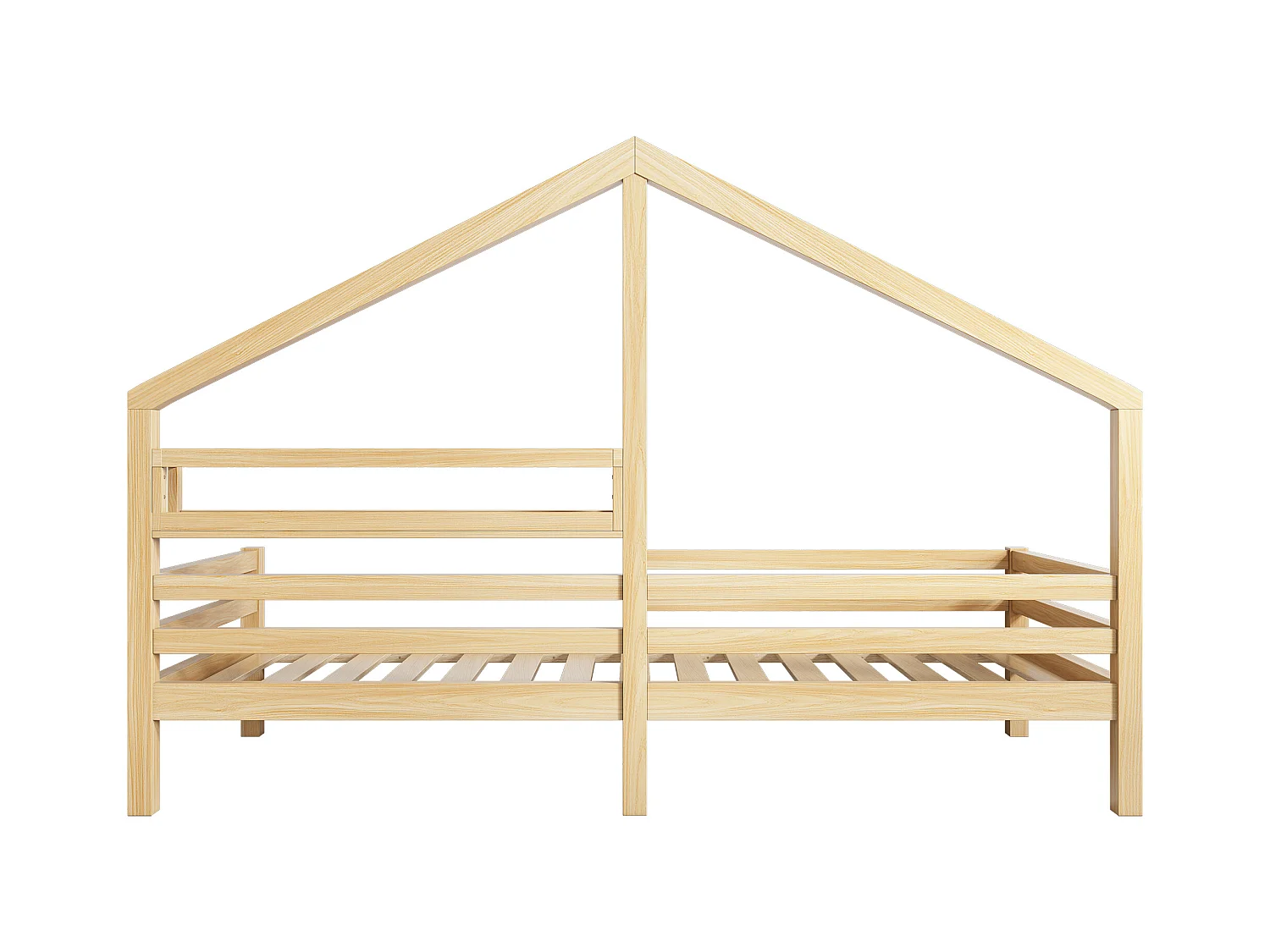 Lit enfant 90x200 cm - Lit simple avec étagère de rangement et sommier à lattes en bois - naturel - sans matelas