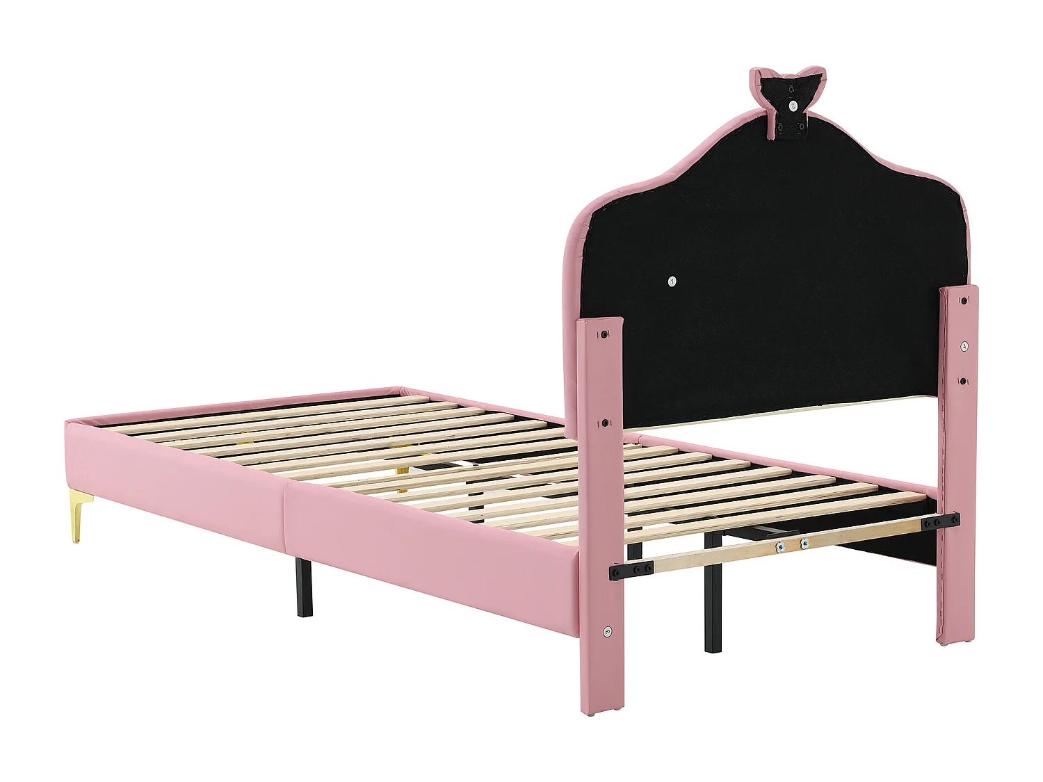 Cama infantil 90x200 cm - Cama tapizada con tira de luz LED - cabecero de pajarita - PU rosa - sin colchón