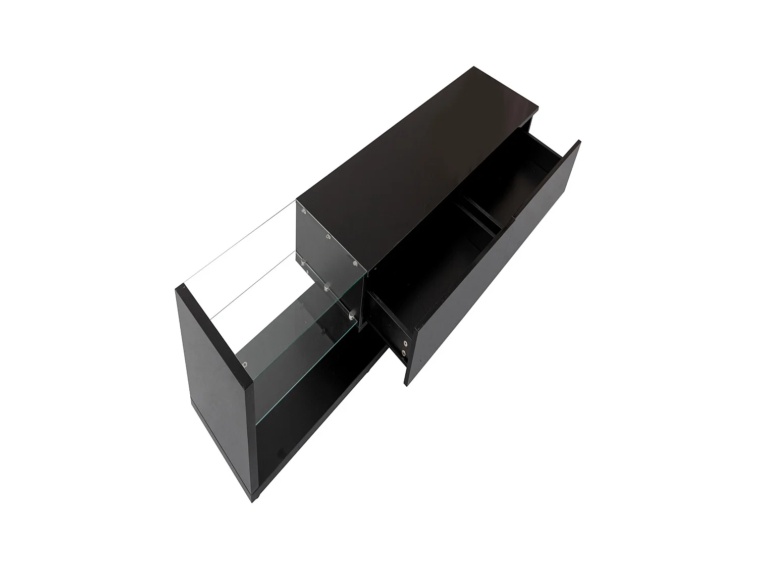 Meuble TV noir - Meuble TV de salon avec éclairage LED orientable - 2 tiroirs et rangement ouvert