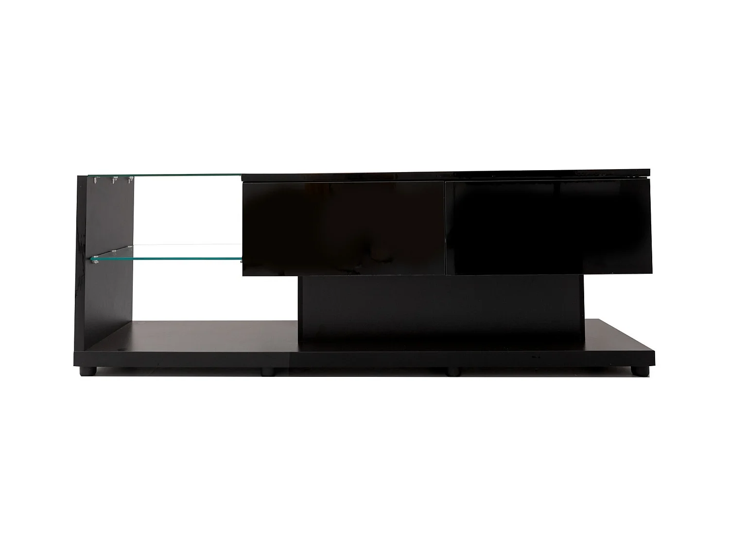 Meuble TV noir - Meuble TV de salon avec éclairage LED orientable - 2 tiroirs et rangement ouvert