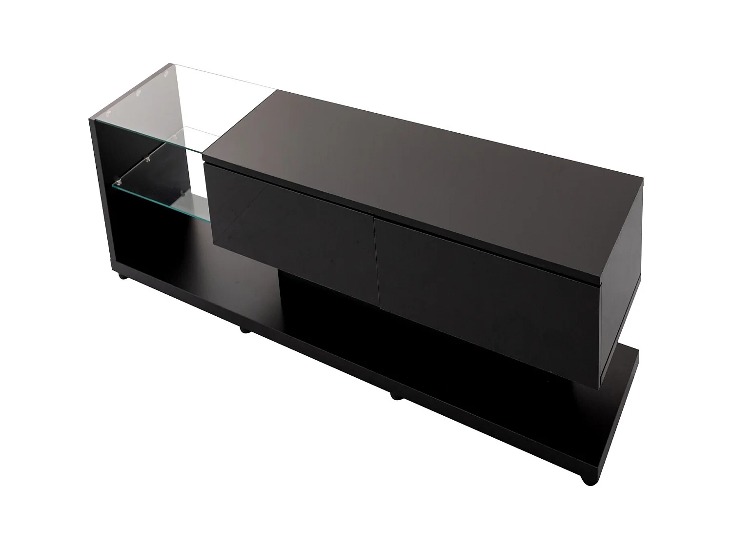 Meuble TV noir - Meuble TV de salon avec éclairage LED orientable - 2 tiroirs et rangement ouvert