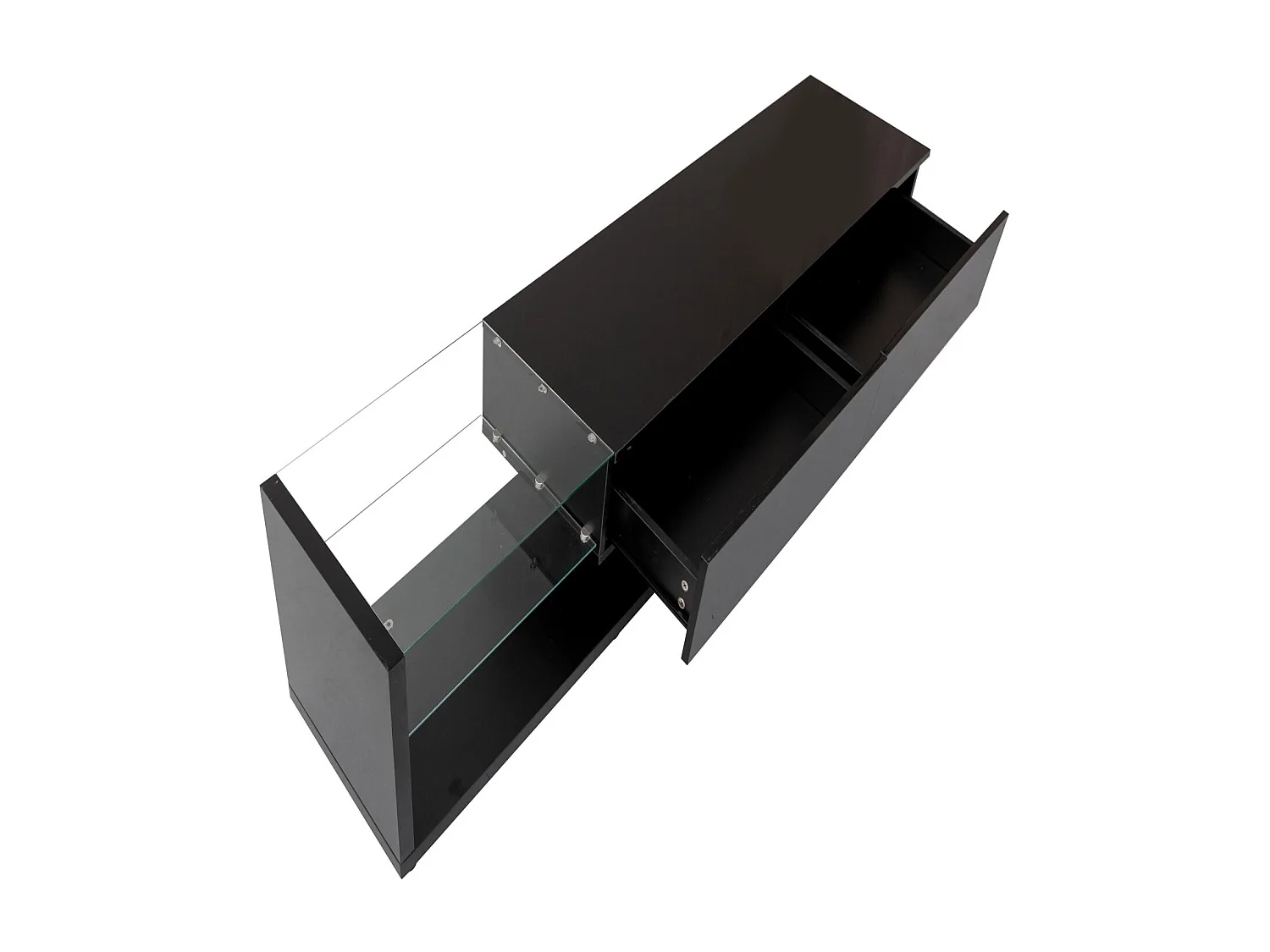 Meuble TV noir - Meuble TV de salon avec éclairage LED orientable - 2 tiroirs et rangement ouvert