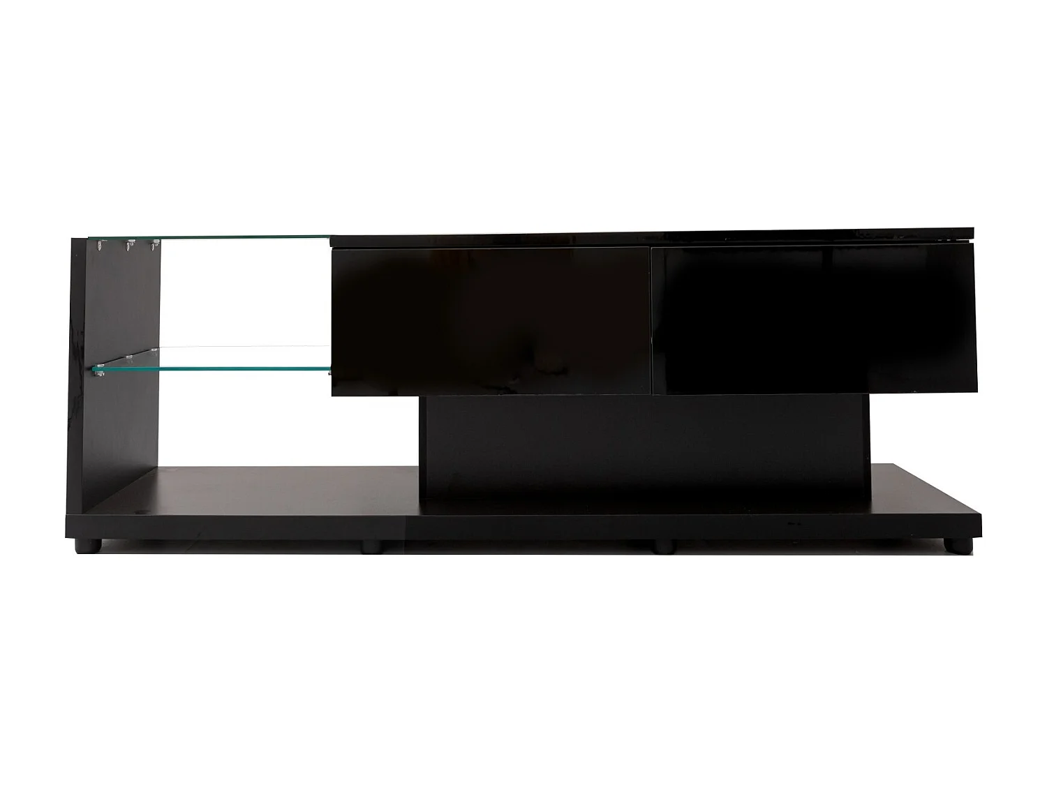 Meuble TV noir - Meuble TV de salon avec éclairage LED orientable - 2 tiroirs et rangement ouvert