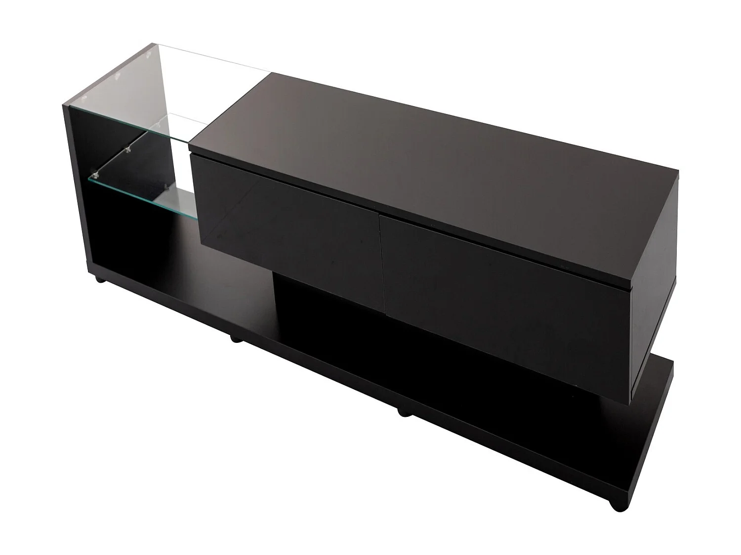 Meuble TV noir - Meuble TV de salon avec éclairage LED orientable - 2 tiroirs et rangement ouvert