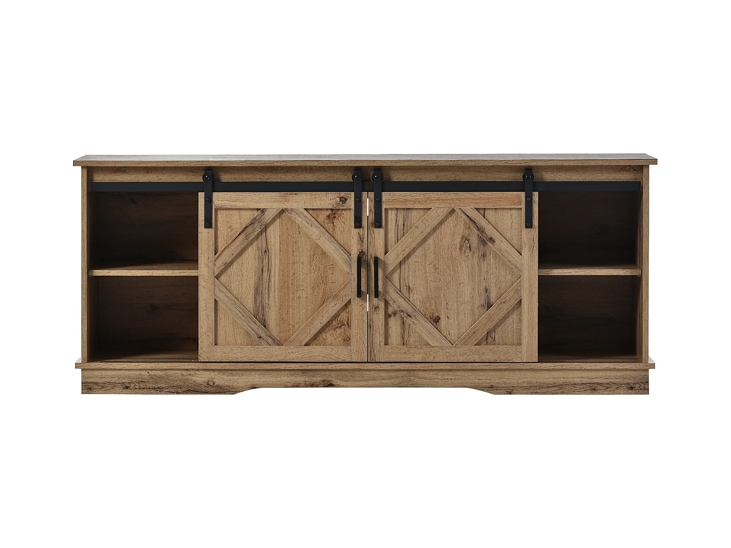 Meuble TV vintage - Meuble TV marron avec 2 portes coulissantes et étagères réglables - pour salon et salle à manger