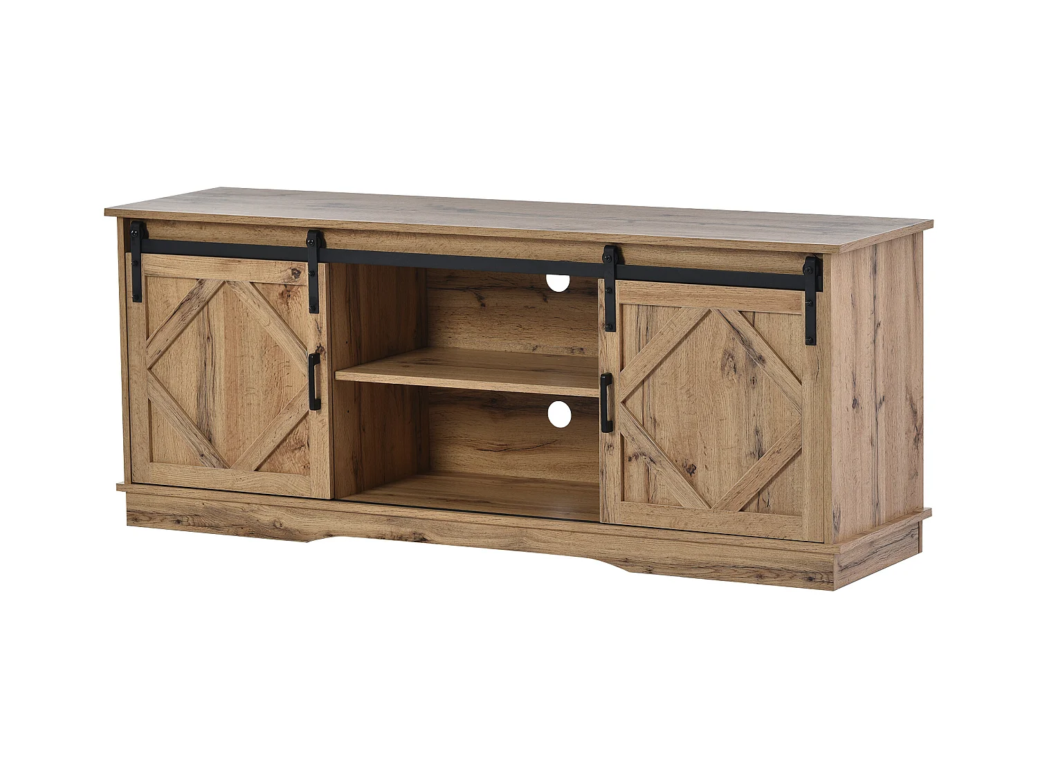 Meuble TV vintage - Meuble TV marron avec 2 portes coulissantes et étagères réglables - pour salon et salle à manger