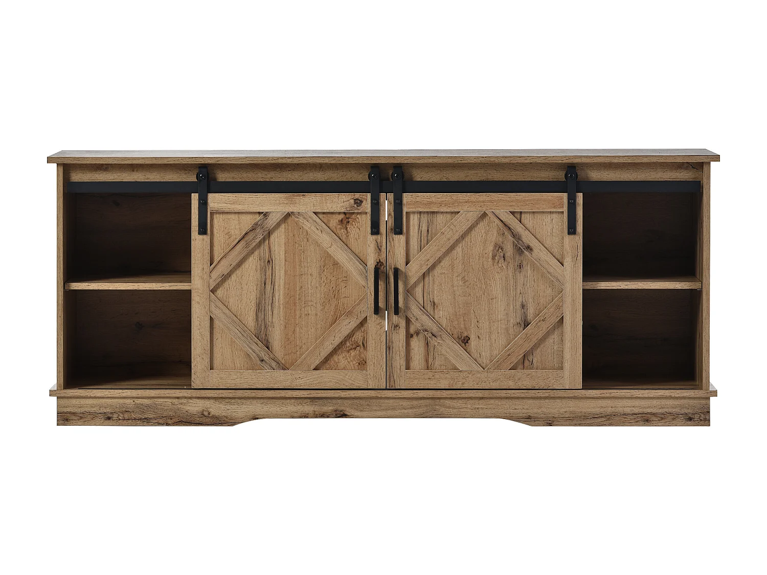 Meuble TV vintage - Meuble TV marron avec 2 portes coulissantes et étagères réglables - pour salon et salle à manger