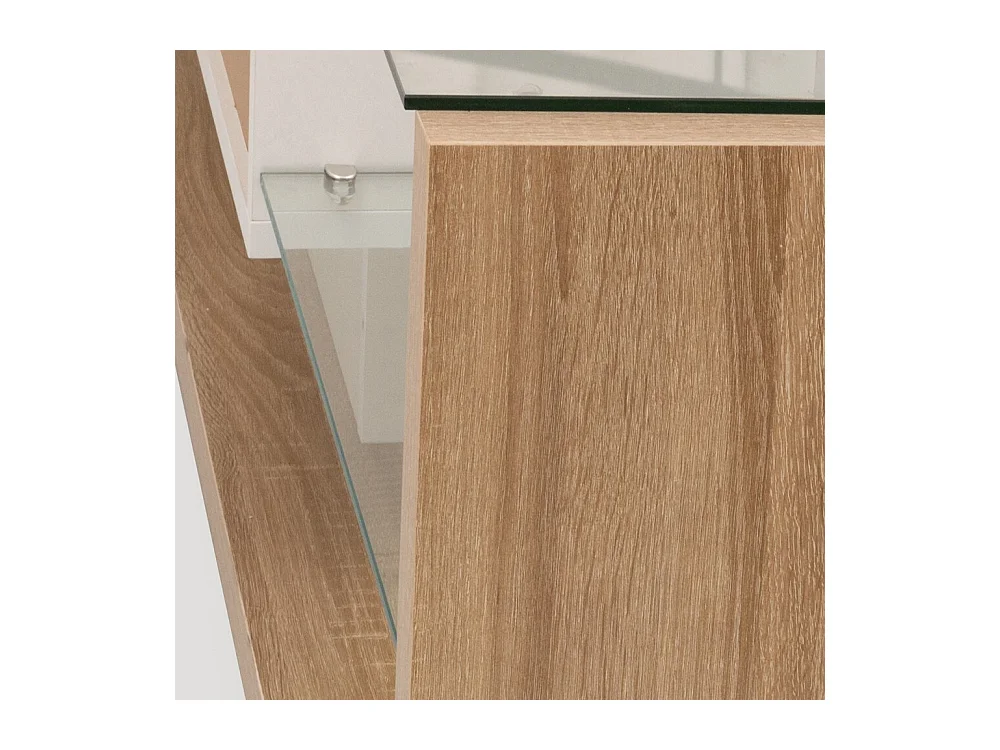 Meuble TV de salon avec éclairage LED orientable - 2 tiroirs et rangement ouvert - couleur bois et blanc