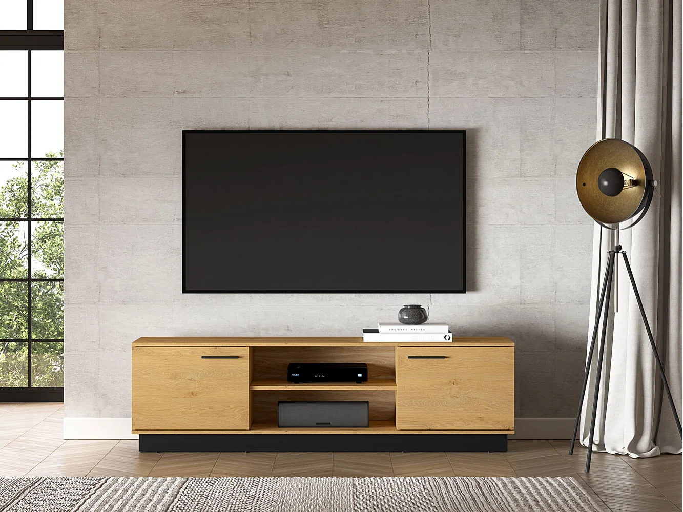 LOWBOARD Modesto Eiche Style hell / Schwarz 170 / 40 / 49 cm