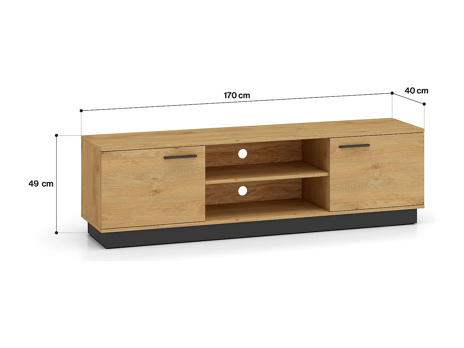 LOWBOARD Modesto Eiche Style hell / Schwarz 170 / 40 / 49 cm