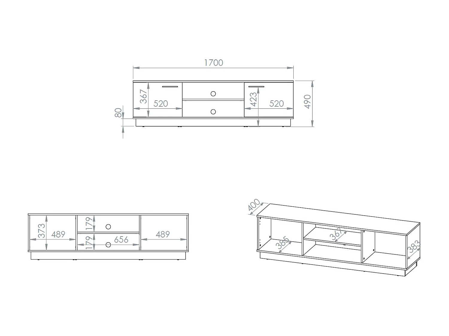 LOWBOARD Modesto Eiche Style hell / Schwarz 170 / 40 / 49 cm