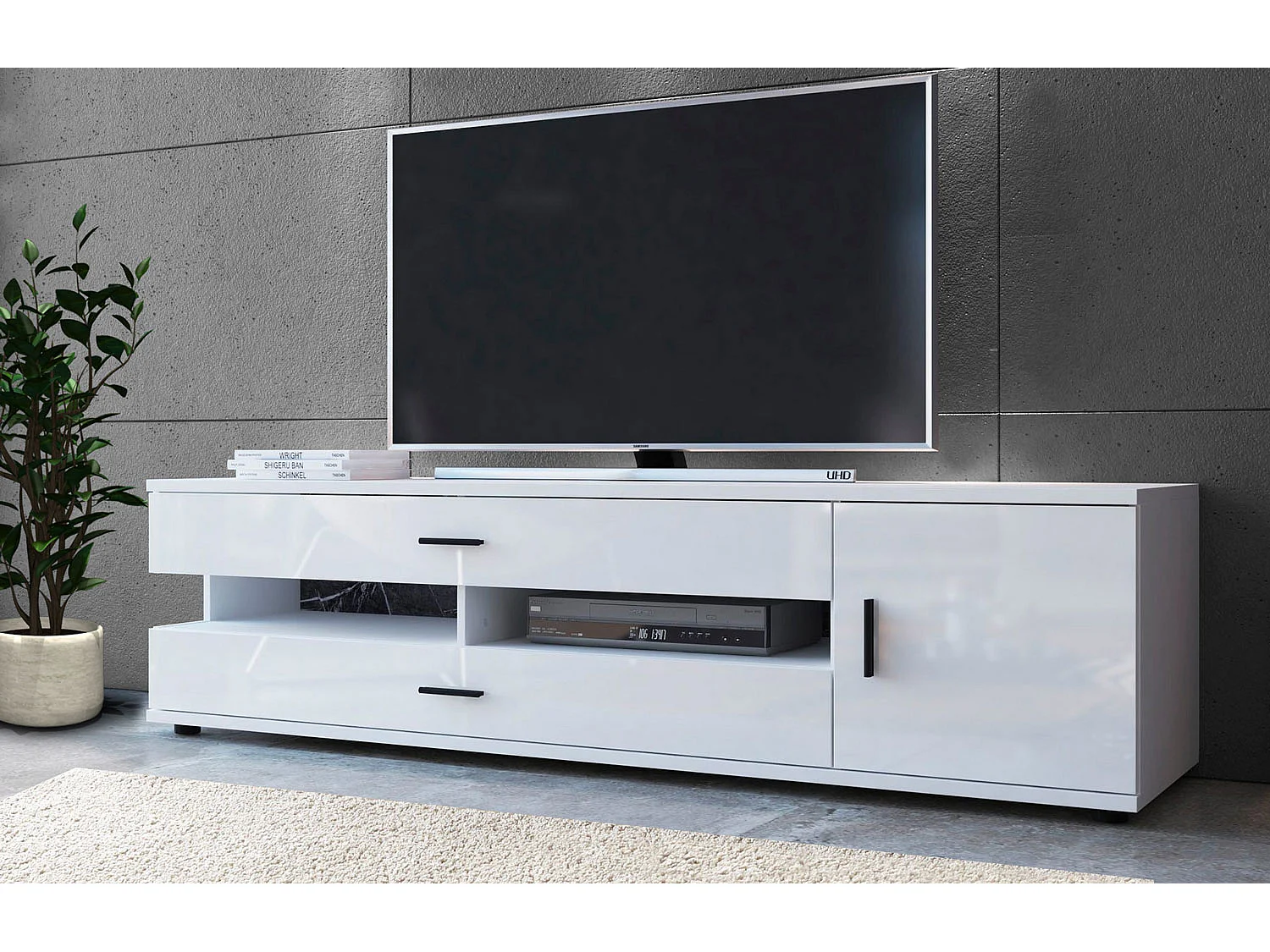 LOWBOARD Henley weiß Hochglanz 180 / 49,5 / 47,5cm