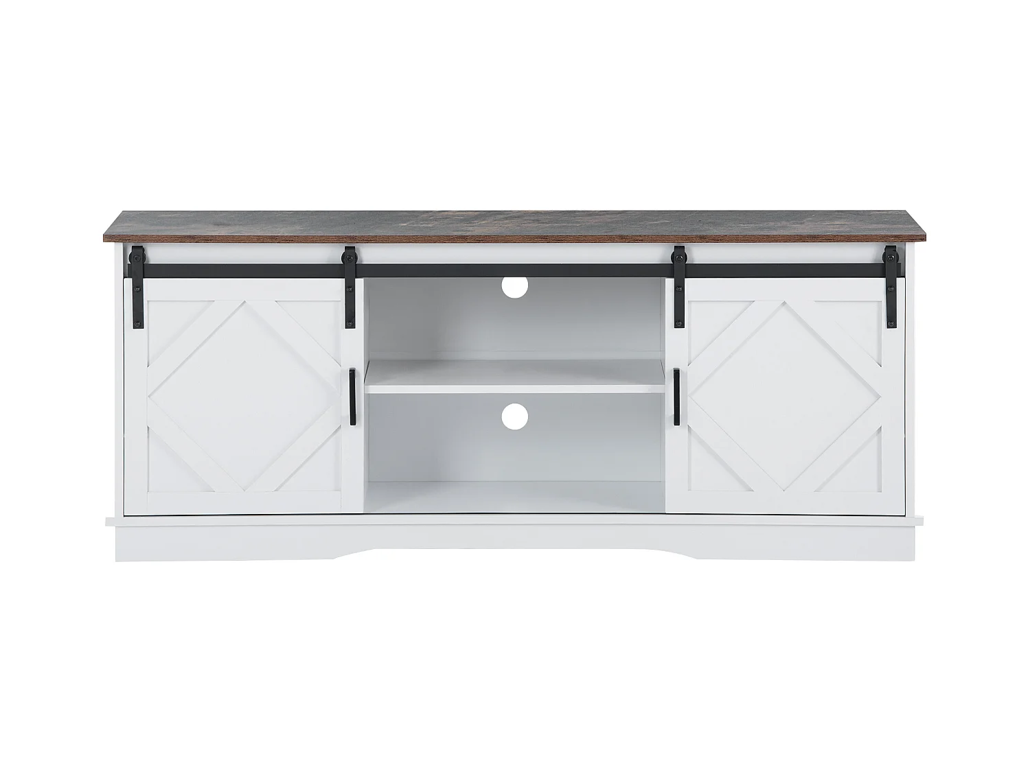 Meuble TV moderne - Meuble TV blanc avec 2 portes coulissantes et étagères réglables - pour salon et salle à manger