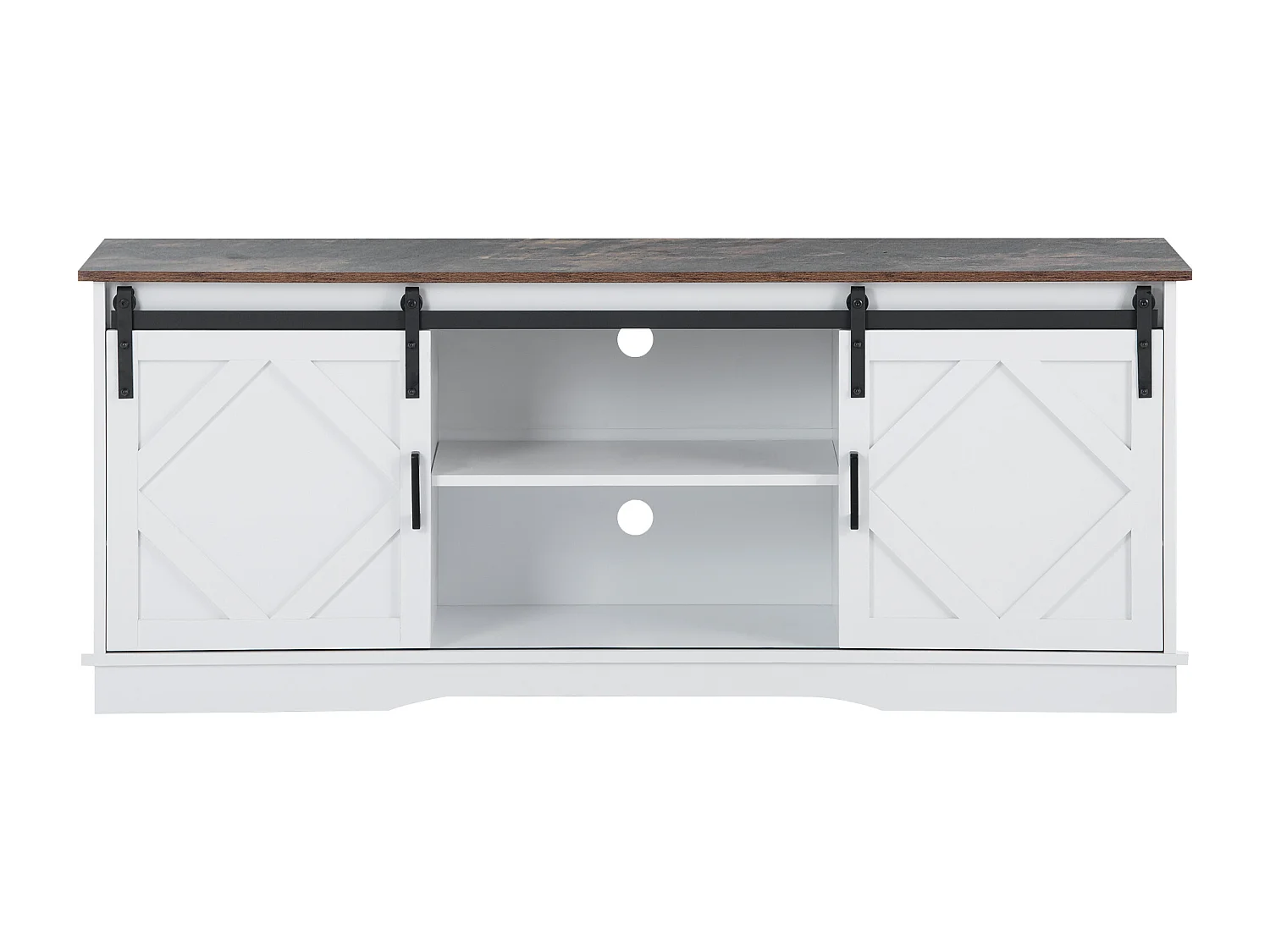 Meuble TV moderne - Meuble TV blanc avec 2 portes coulissantes et étagères réglables - pour salon et salle à manger