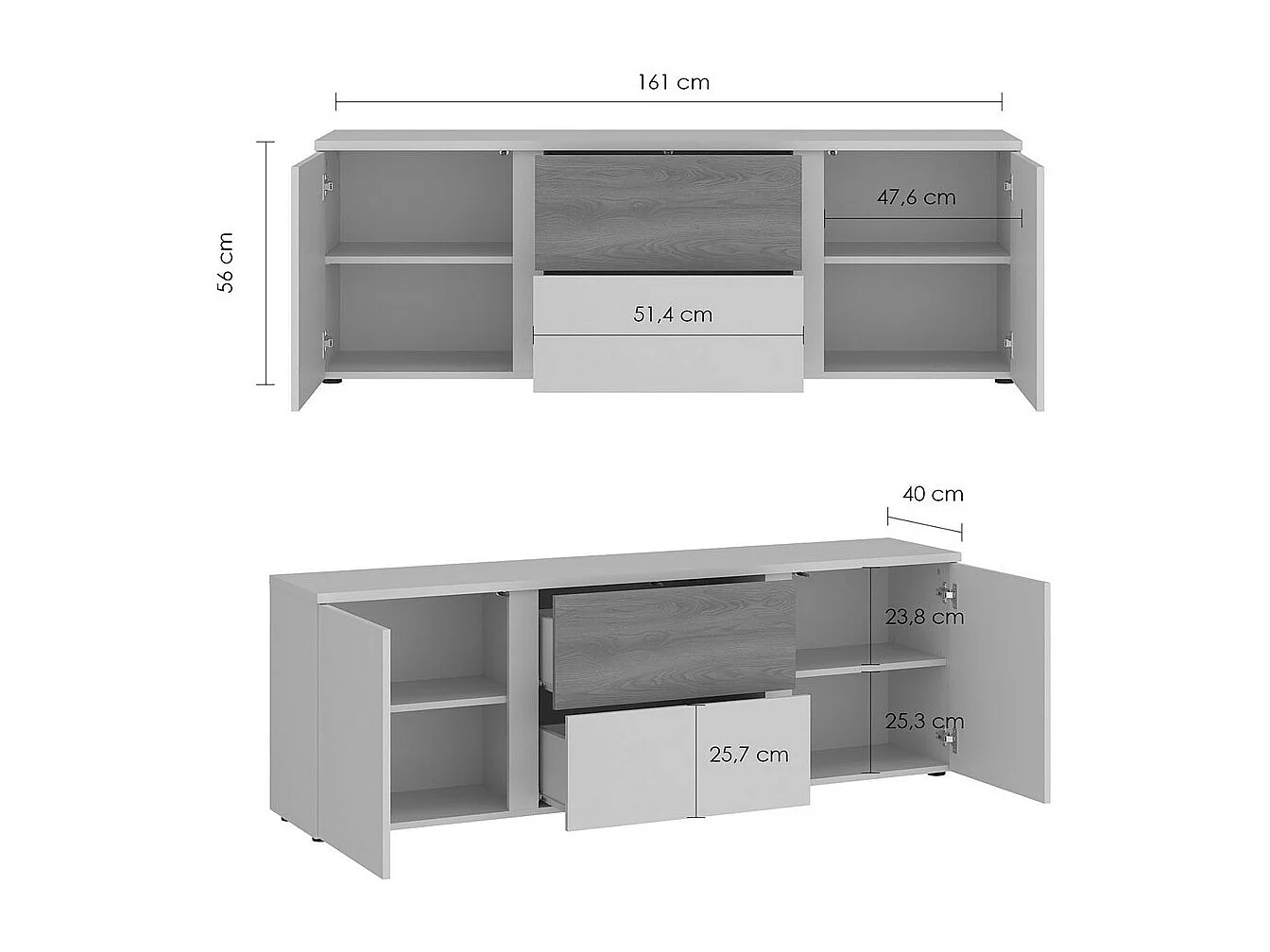 LOWBOARD Hamm Kaschmir / Karamell Eiche 161 / 40 / 56cm