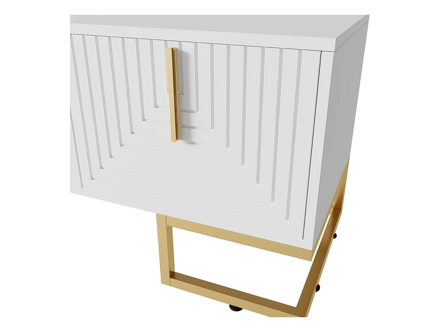 Meuble TV blanc avec 4 portes texturées - Meuble TV de salon - poignées et pieds dorés