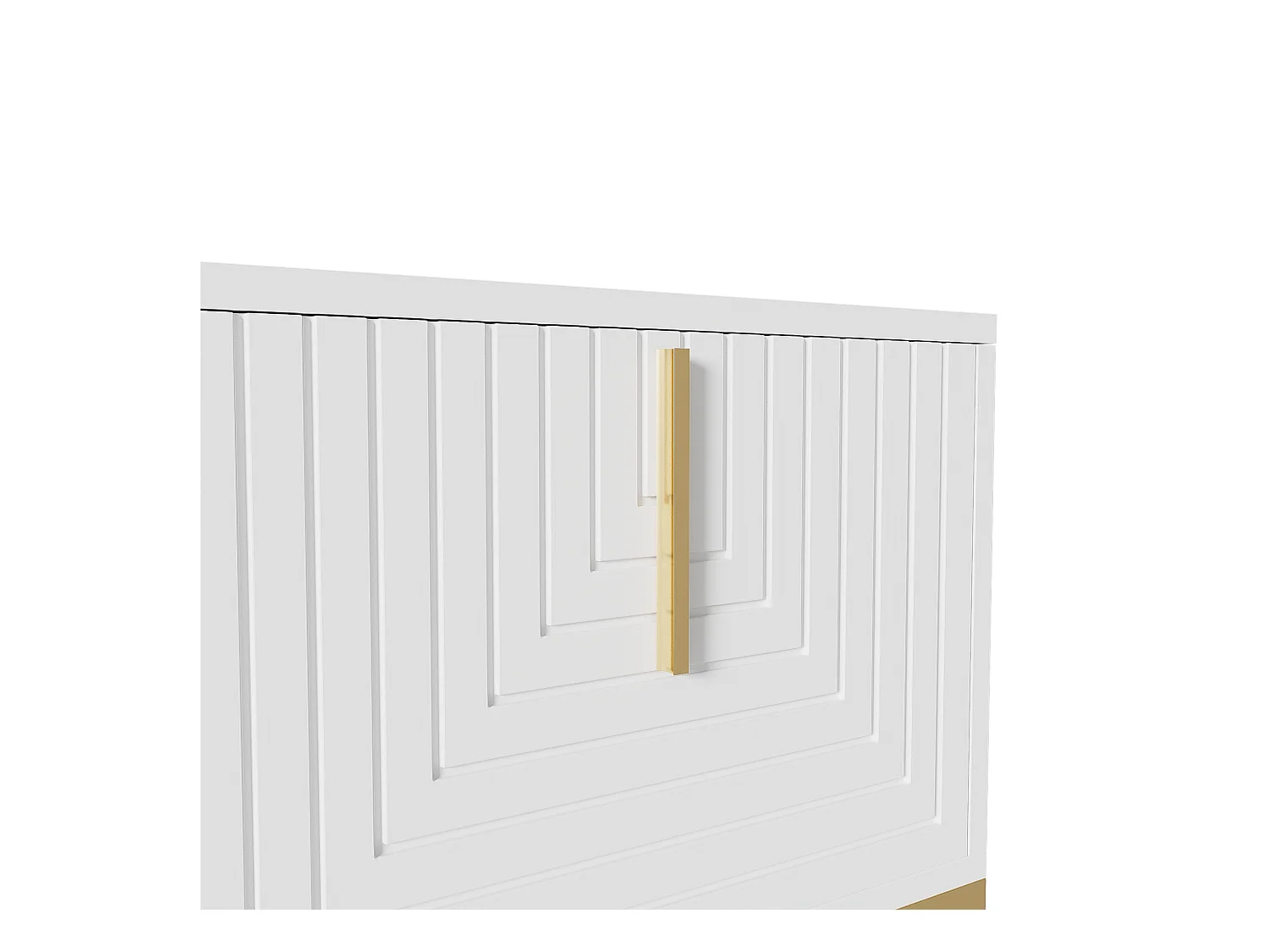 Meuble TV blanc avec 4 portes texturées - Meuble TV de salon - poignées et pieds dorés