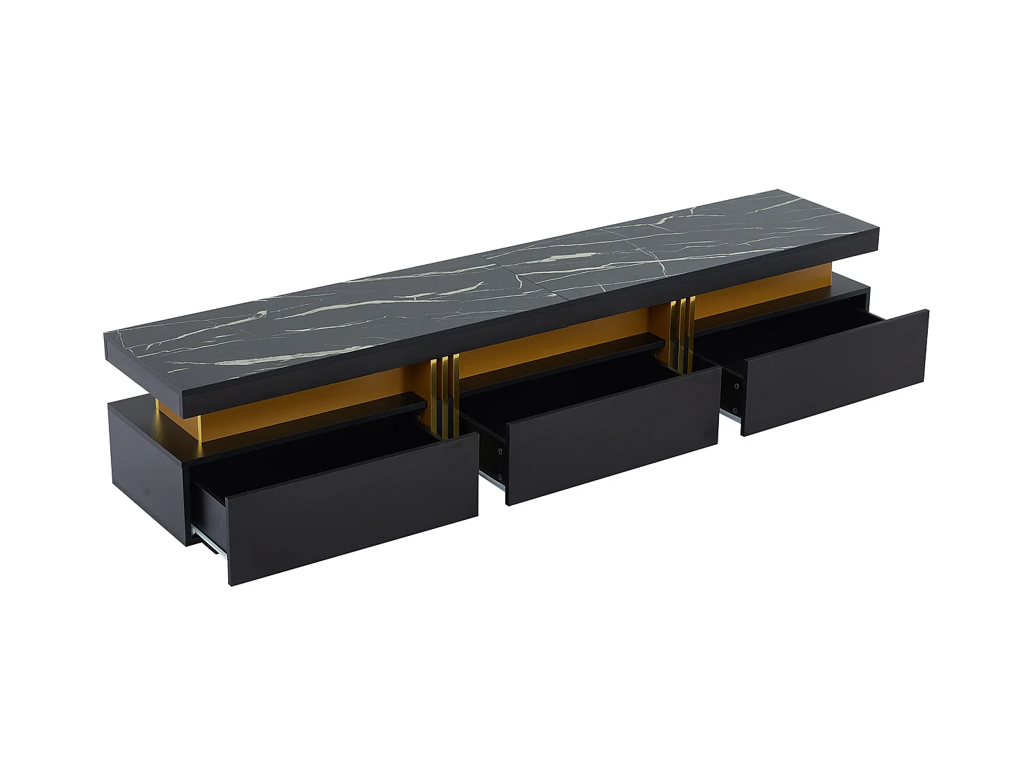 Meuble TV rectangulaire - Meuble TV avec 3 tiroirs individuels et 1 passe-câbles - pour téléviseurs jusqu'à 90 pouces - noir