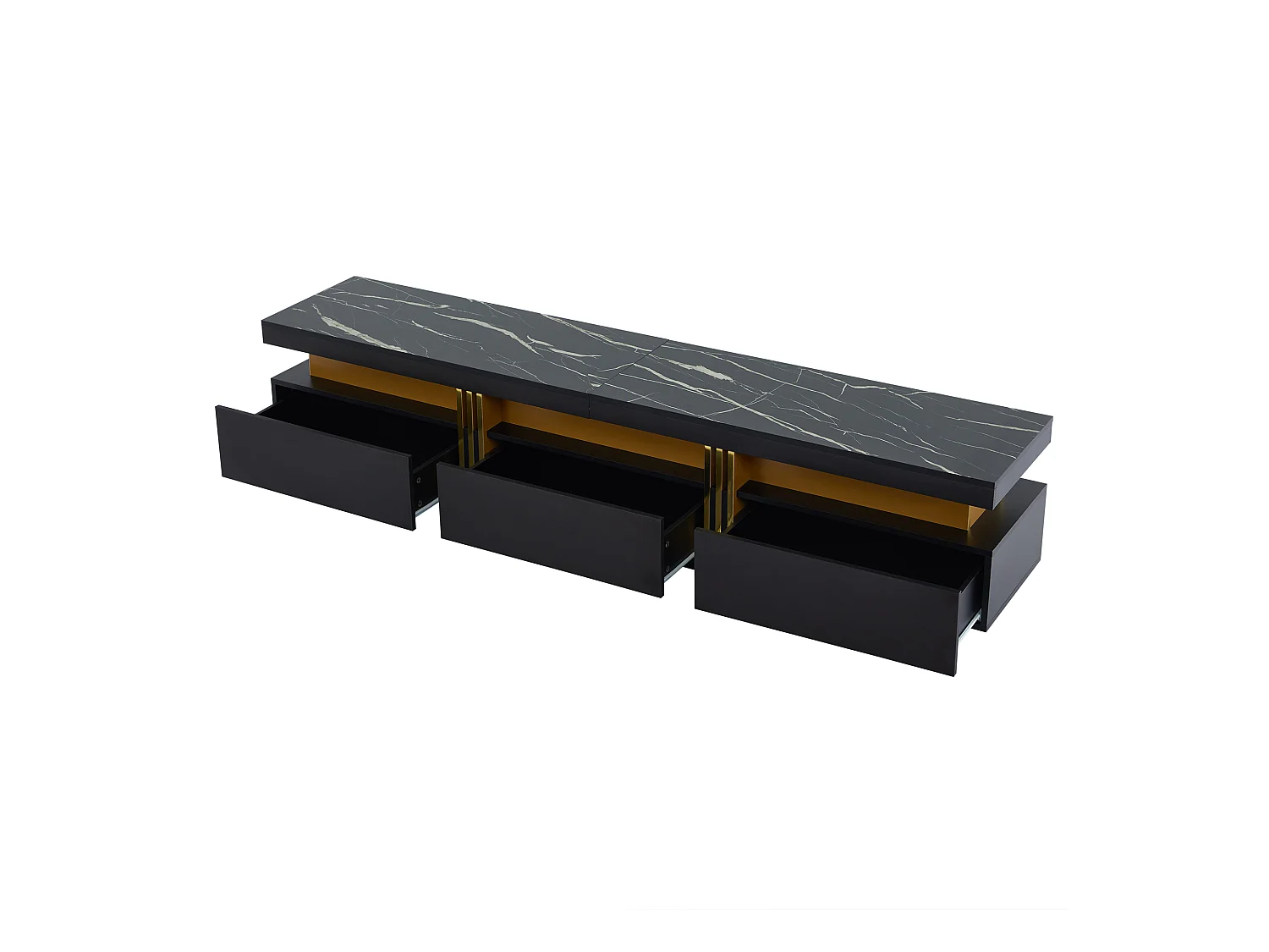 Meuble TV rectangulaire - Meuble TV avec 3 tiroirs individuels et 1 passe-câbles - pour téléviseurs jusqu'à 90 pouces - noir