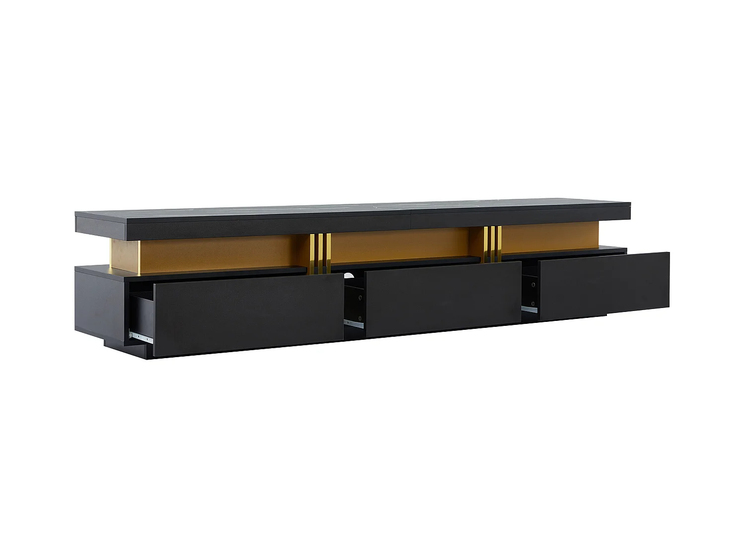 Meuble TV rectangulaire - Meuble TV avec 3 tiroirs individuels et 1 passe-câbles - pour téléviseurs jusqu'à 90 pouces - noir