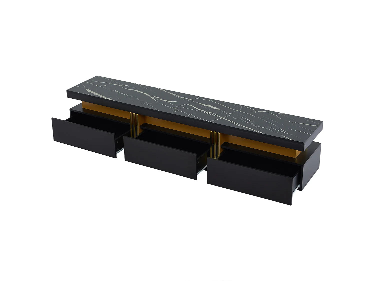 Meuble TV rectangulaire - Meuble TV avec 3 tiroirs individuels et 1 passe-câbles - pour téléviseurs jusqu'à 90 pouces - noir