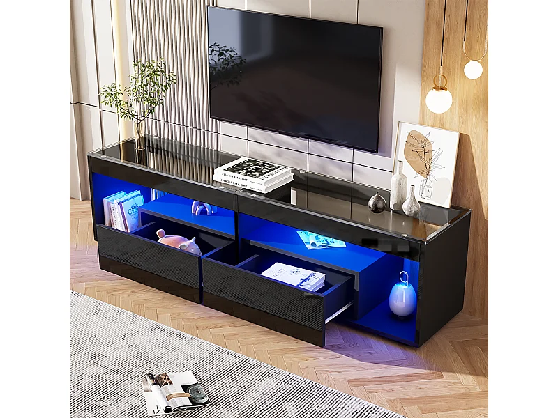 Zwarte TV-kast 180cm - TV-kast met 2 lades en LED-verlichting - geschikt voor 70 inch TV