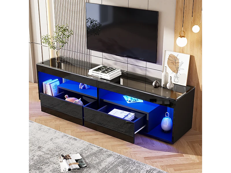 Zwarte TV-kast 180cm - TV-kast met 2 lades en LED-verlichting - geschikt voor 70 inch TV