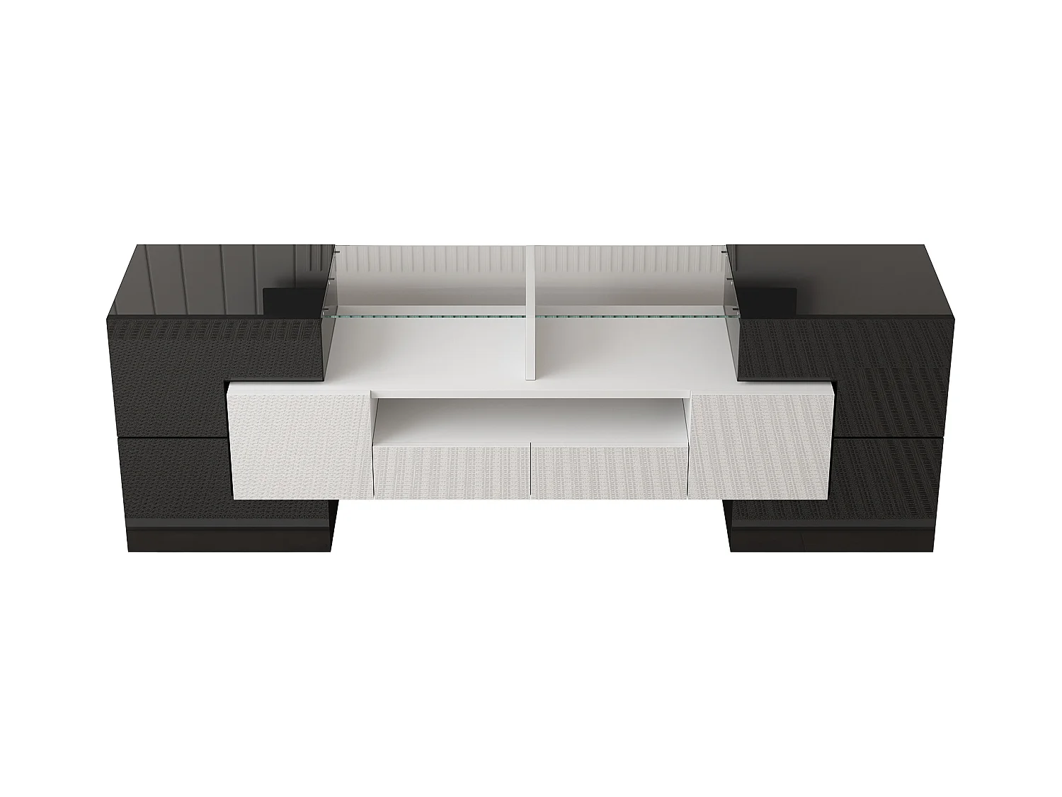 Meuble TV brillant - Meuble TV de salon avec éclairage LED - 6 portes et 2 tiroirs - noir et blanc